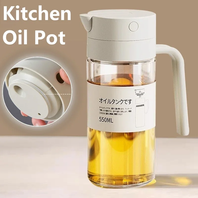 550mL Oil Empty Bottle Pourer Glass Bottles Automatic Opening and Closing Kitchen Cooking Oil Dispenser Cruet for Camping BBQ