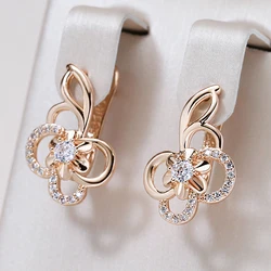 Kinel Trend Cute Hollow Flower 585 Rose Gold Color Natural Zircon Drop Earrings for Women Creative Fashion Girls Daily Jewelry