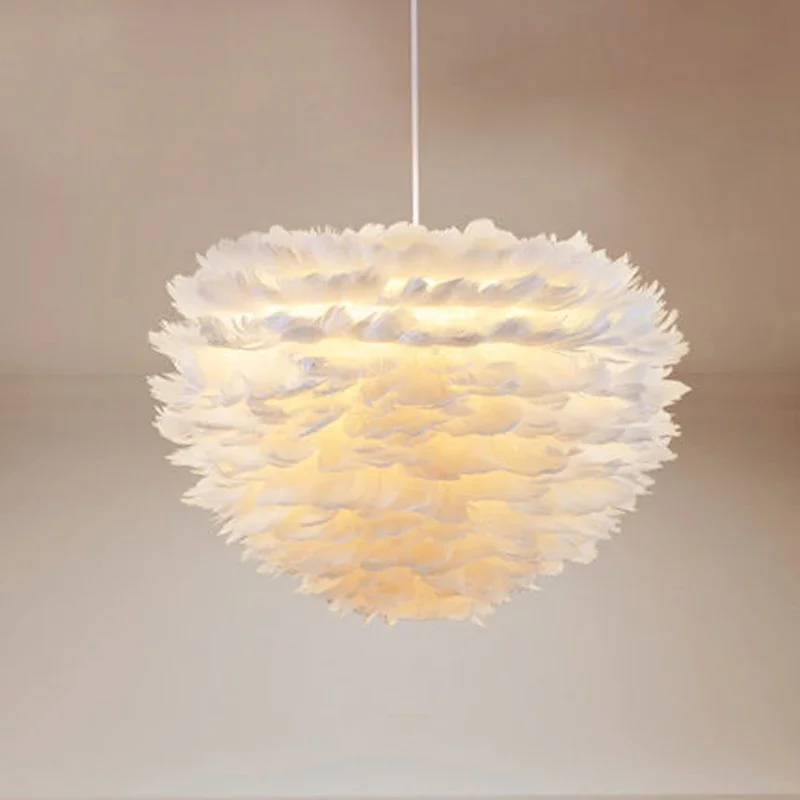 

Decorative modern white flower plume feather pendant light LED designer foyer living dinning hanging lamp