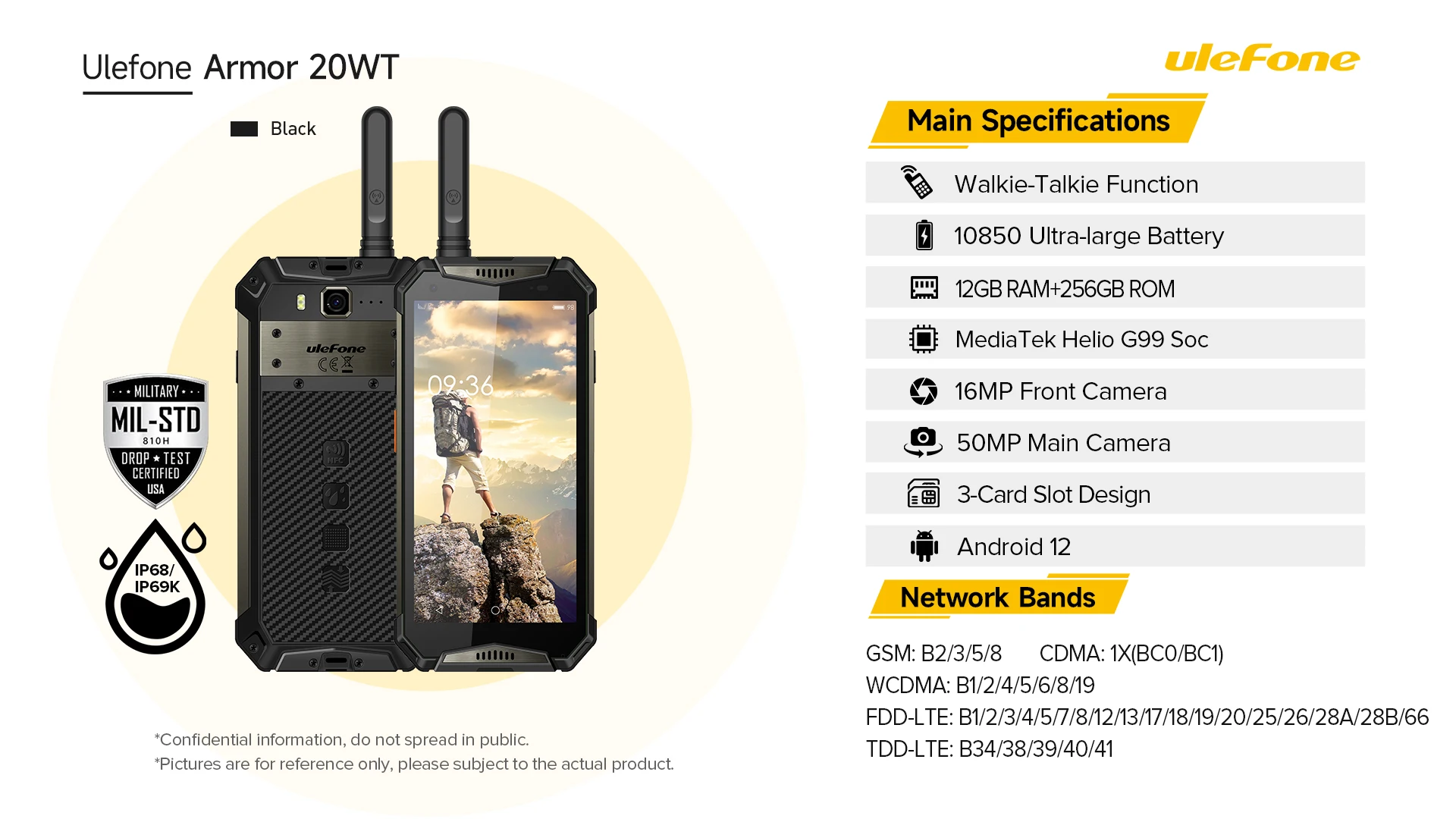 New Product Ulefone Armor 20WT Two Way Radio DMR Long Range Android 12 Portable Rugged Phone With NFC IP68/IP69K Waterproof