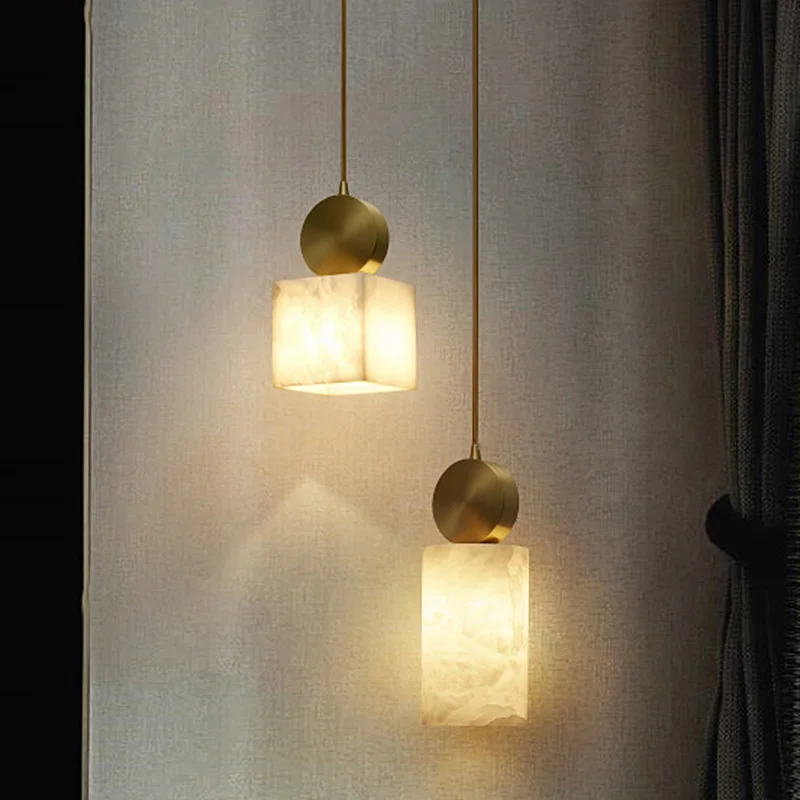 

Simple Style Bedroom Bedside Table Cylinder Cube Marble Small Chandelier Modern Dining Room Living Room Background Pendant Light