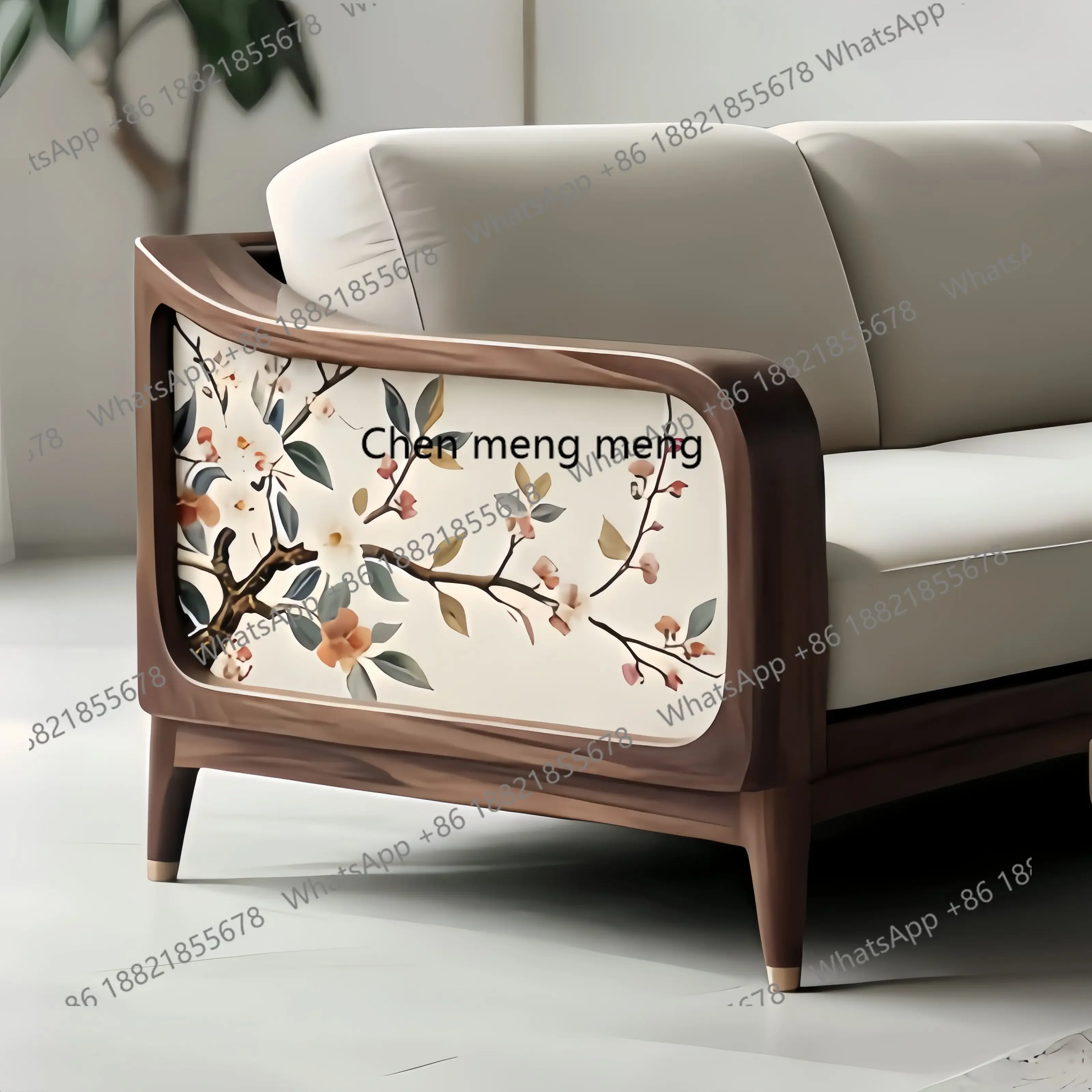 

New Chinese style walnut solid wood sofa large and small house type aesthetics simple inline leather art sofa H