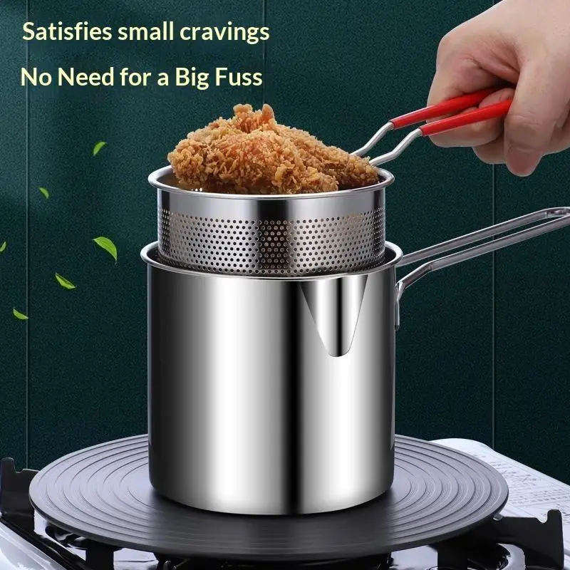 Stainless Steel Deep Fryer With Frying Basket Multifunctional Small Kitchen Pot For Frying Chicken And Other Cooking Tools