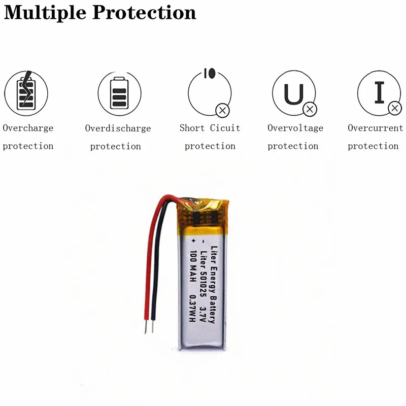 501025 hot sale small battery 501225 3.7V 100mAh lipo battery for digital products