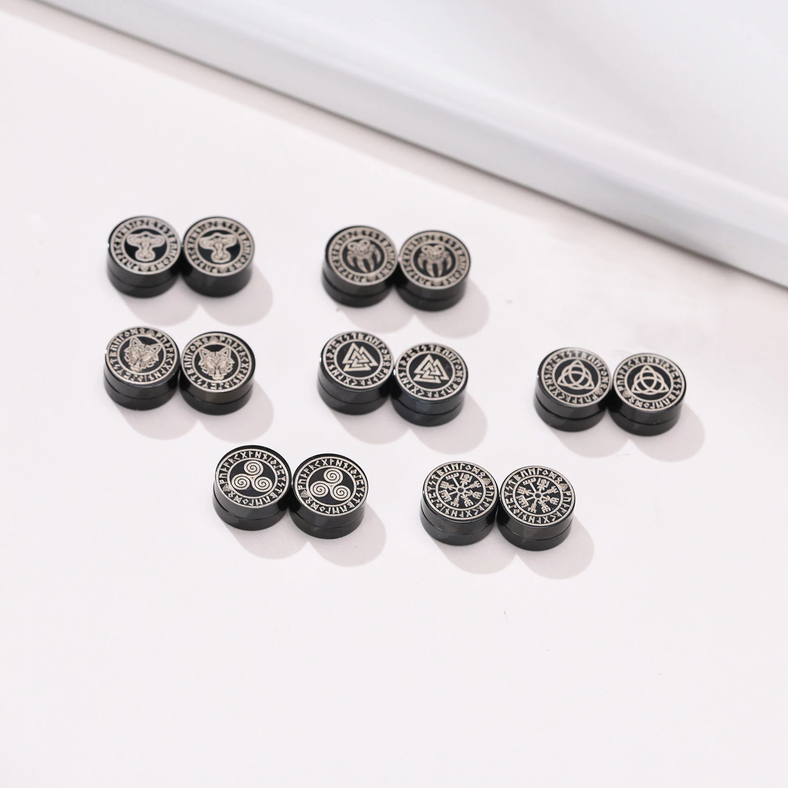 Gothic Punk Nordic Viking Men Women Strong Magnet Magnetic Earrings Stainless Steel Non Piercing Ear Studs for Boyfriend