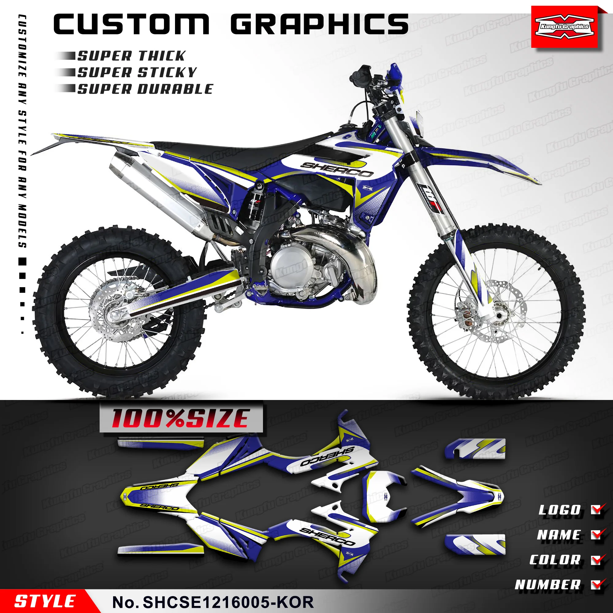 

KUNGFU GRAPHICS Sticker Sheet Durable Vinyl for Sherco SE-R 250 300 2012 2013 2014 2015 2016, Protector, SHCSE1216005-KOR
