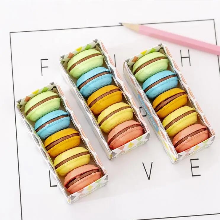 15 box/lot Creative Macaron Biscuit Eraser Cute Writing Drawing Rubber Pencil Erasers Stationery For Kids Gifts School Suppies