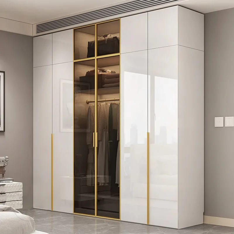 Glastüriger Kleiderschrank, Schlafzimmer, Zuhause, Massivholz, großer Kleiderschrank, glänzender Lack, Schrank, Möbellieferung