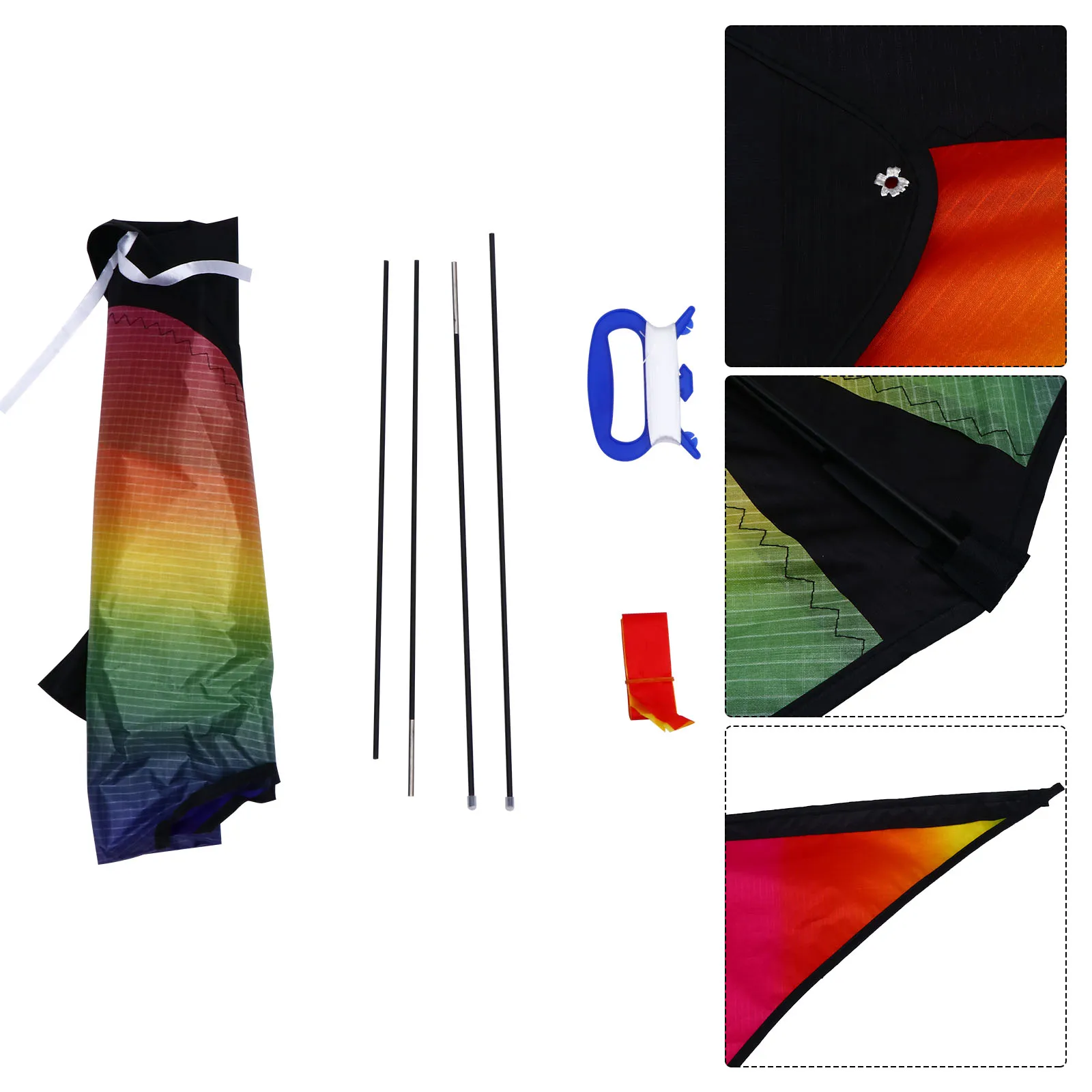 Rainbow Kite Triangle Shaped Long Tail Outdoor for Kids Polyester Colorful Toddler