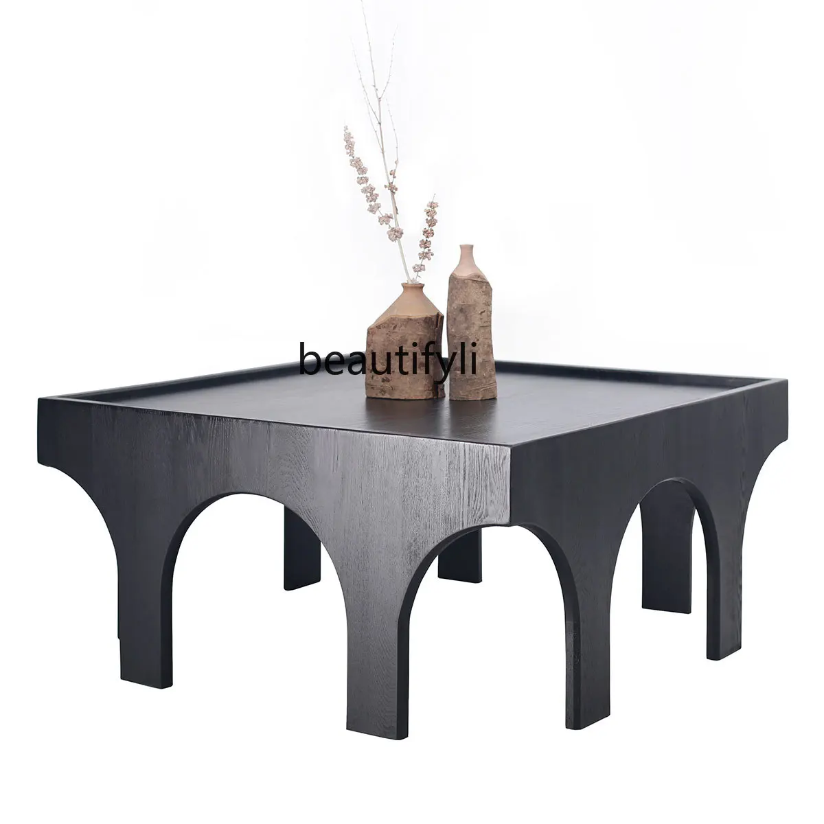 zq Italian Minimalist Light Luxury Corridor Coffee Table Solid Wood Creative Design Square Side Table Nordic Wooden Table