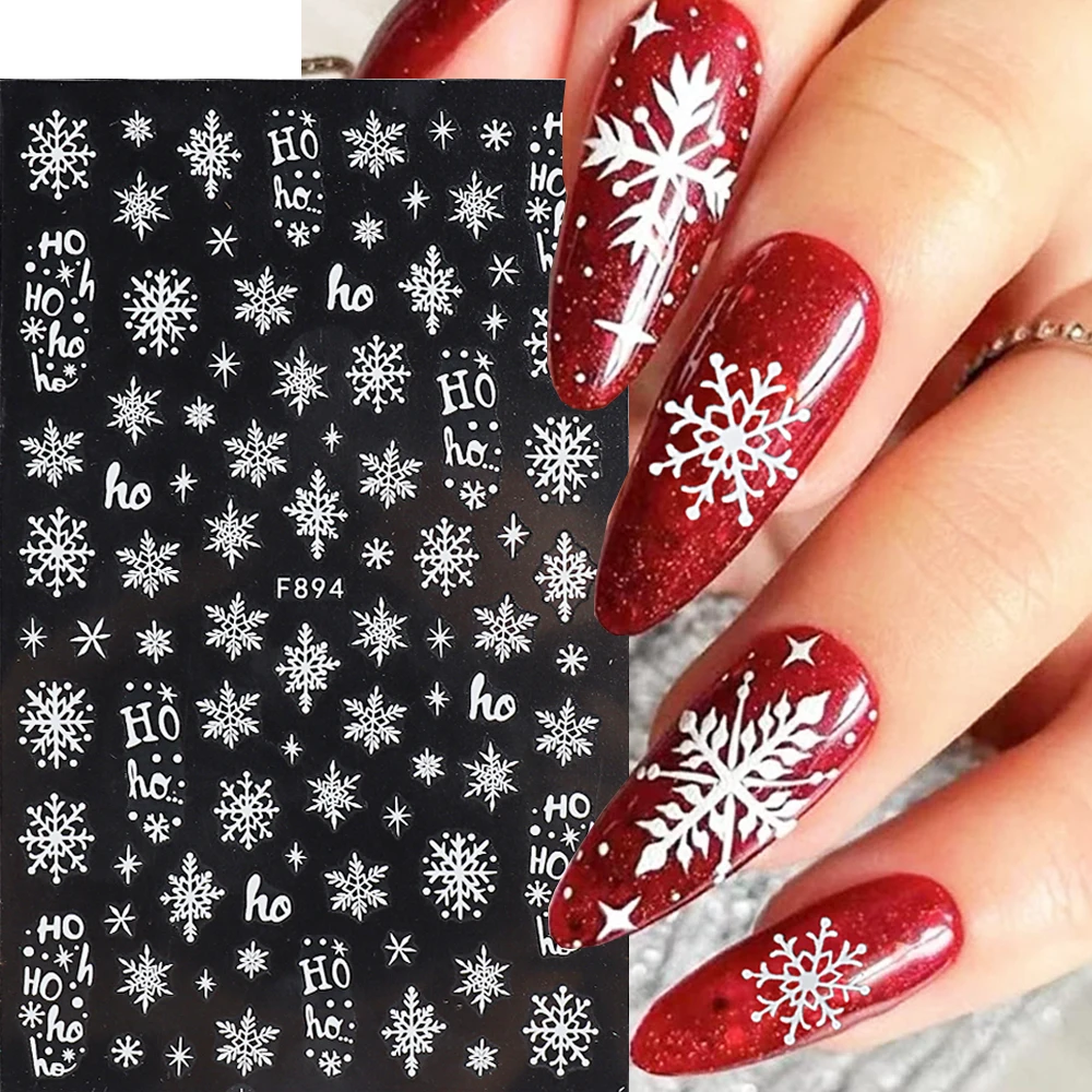 Pegatinas holográficas de copos de nieve para uñas, envolturas de manicura con purpurina plateada, estrellas de nieve, ciervo, campanas, deslizadores, decoraciones de Navidad e invierno, LEBF894