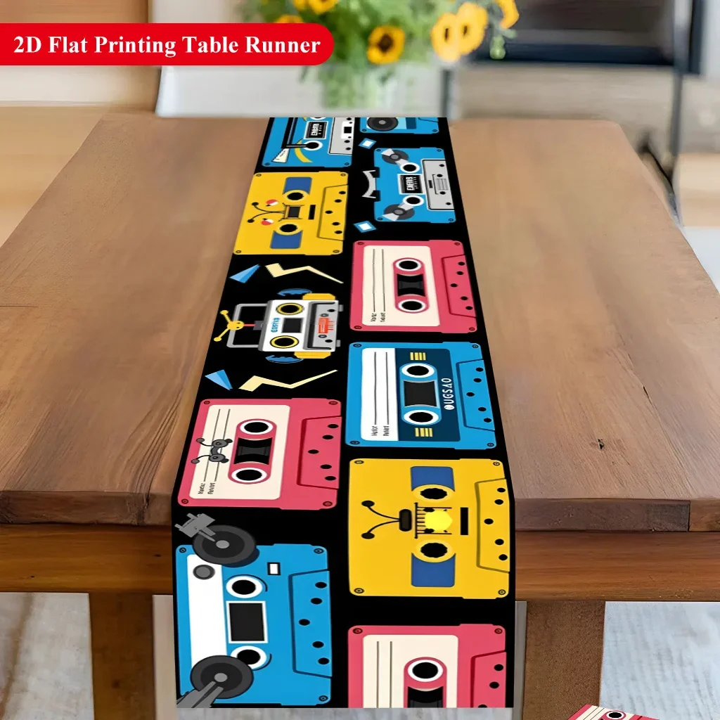Retro Cassette Tape Table Runner 2DSingle Print Nostalgic Stylish Table Runner Home Dining Room Kitchen Party 80s 90s Vibe Decor