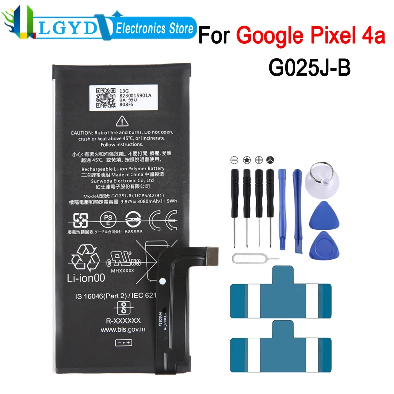 

G025J-B Battery For Google Pixel 4A Phone 3080mAh Rechargeable Lithium Battery Repair Replacement Part