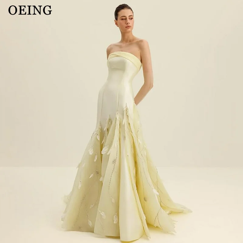 

BOEING современное платье русалки для выпускного вечера, желтое платье принцессы без бретелек с драпировкой, длиной до пола, вечерние платья по ночью по индивидуальному заказу