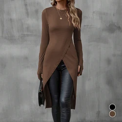 Sexy Women's Round Neck Mid Length Slim Fit Nightclub Party Women's Dress Slim Fit T-Shirt Elegant Women's Clothing 2024 New Ite