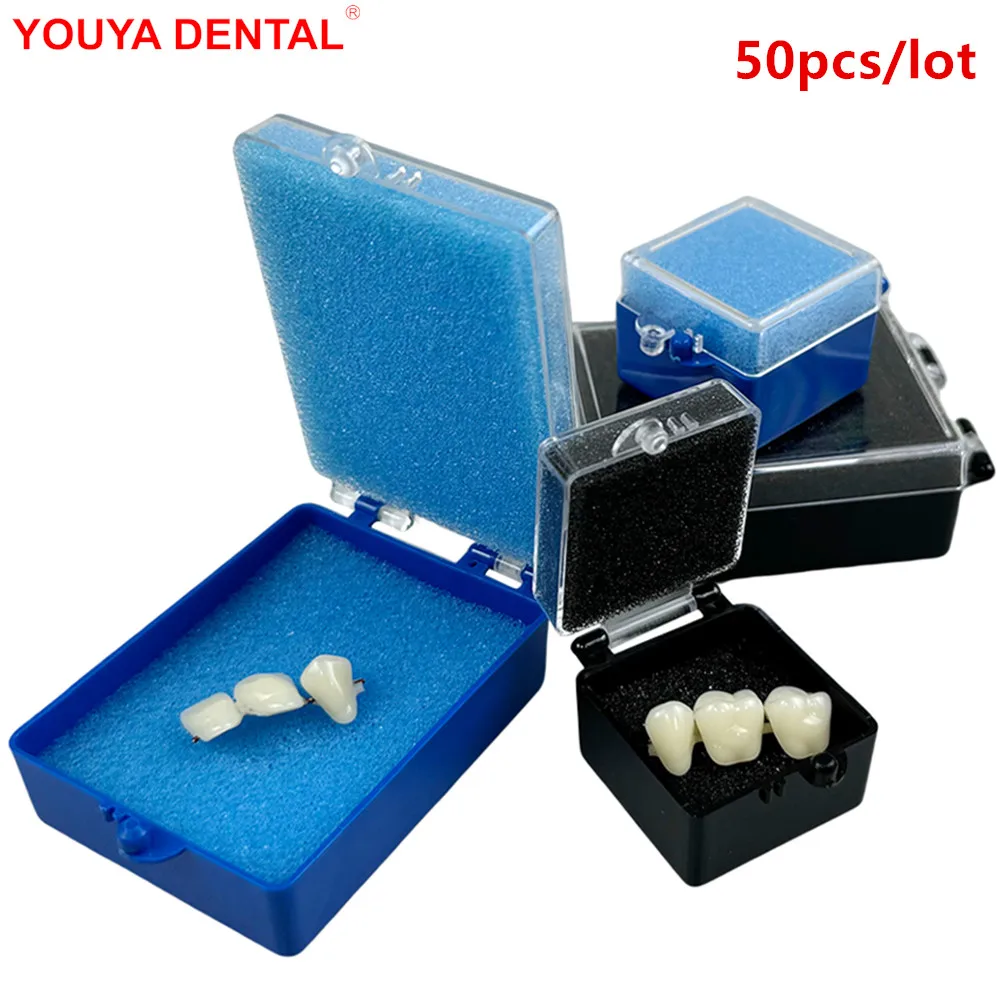 

50pcs/Lot Denture Sponge Box 1/2 inch Plastic Dental Implant Storage Box Denture Crown Veneer Fake Teeth Retainer Case With Foam