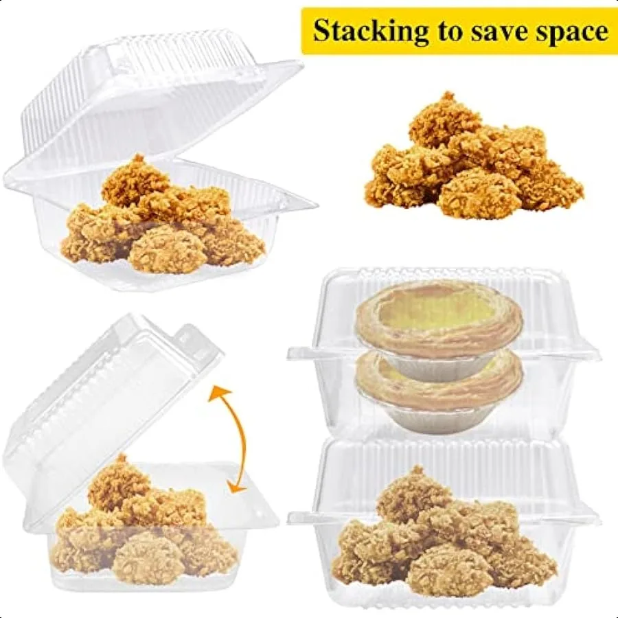 100 قطعة من الحاويات البلاستيكية الشفافة المفصلية مع أغطية حاويات شريحة الكيك الفردية حاوية طعام بلاستيكية مربعة للاستعمال مرة واحدة #5