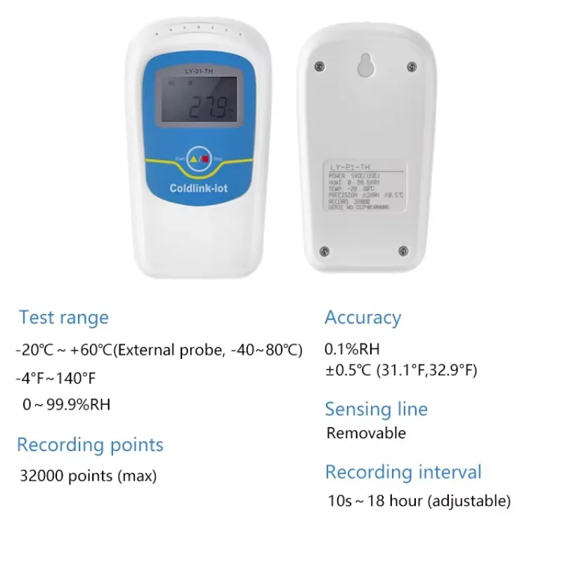 Industrial Greenhouse Cold Chain Temperature And Humidity Sensor Reusable Single Use Data Logger Recorder