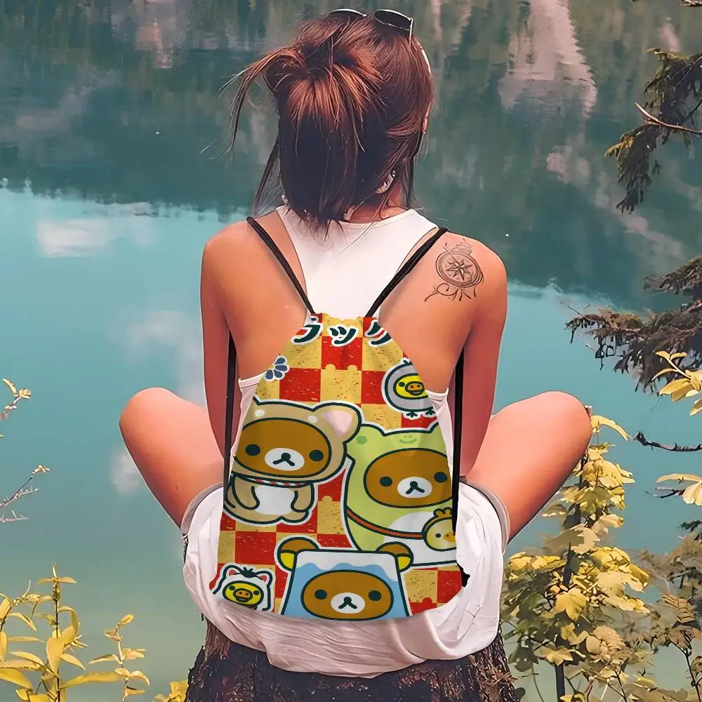 الكلاسيكية R-Rilakkuma الطفل المطبوعة الرباط لحقيبة التسوق الرجال النساء كرة القدم الرياضة الصالة الرياضية تخزين اليوغا على ظهره