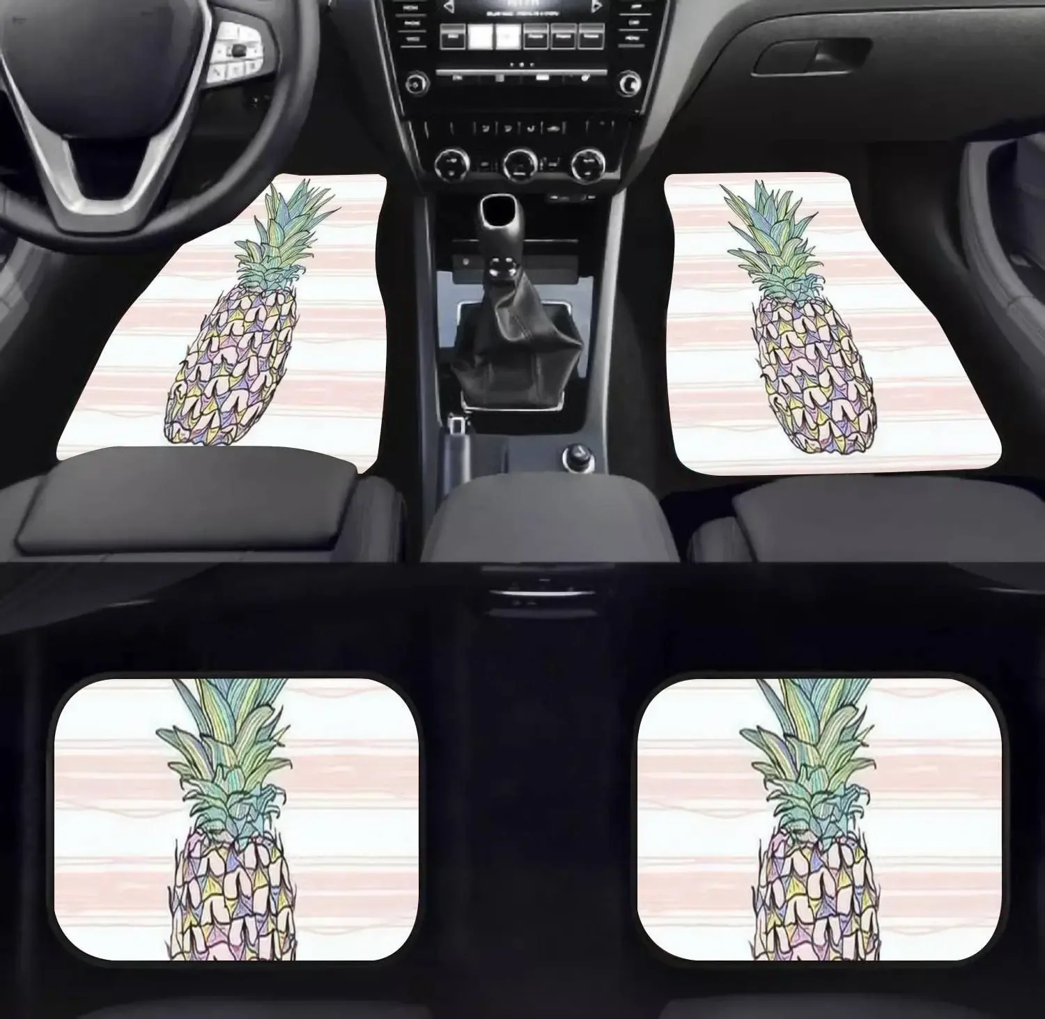 Car Floor Mats - Colorful Pineapple Carpet Floor Mats for Cars, Anti Slip Rubber Auto Interior Decorative Accessory, for Women