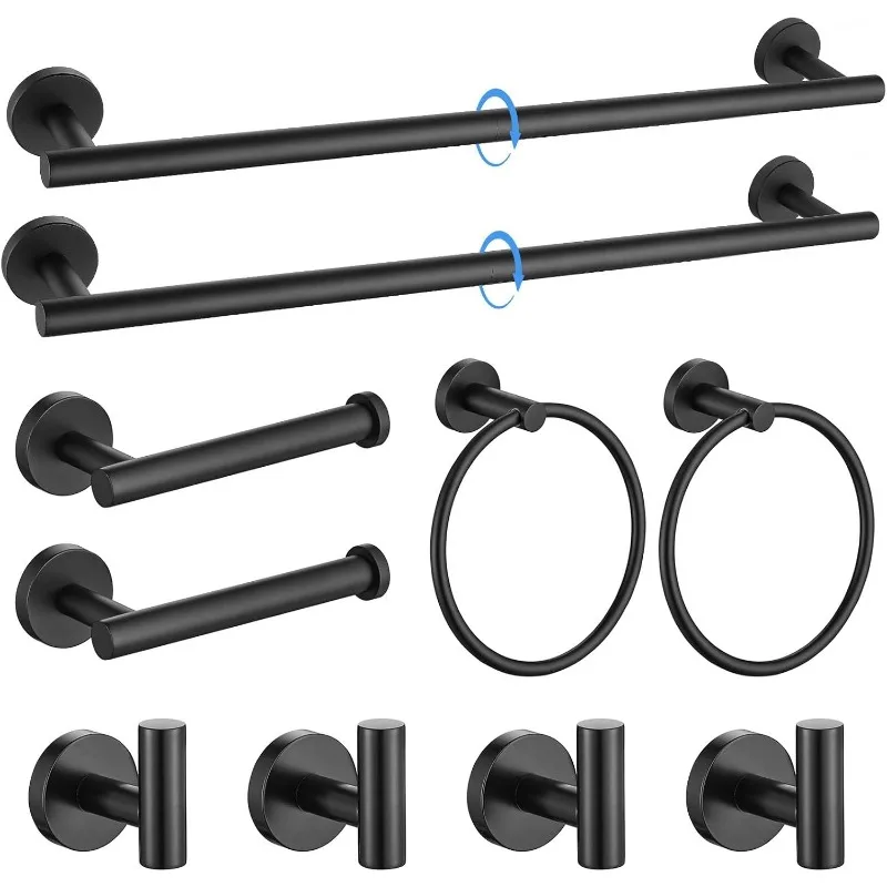 

10-Piece Towel Bar Set Bathroom Hardware Accessories Set Round Towel Ring Towel Rack Set Stainless Steel Wall Mount 23.6 in