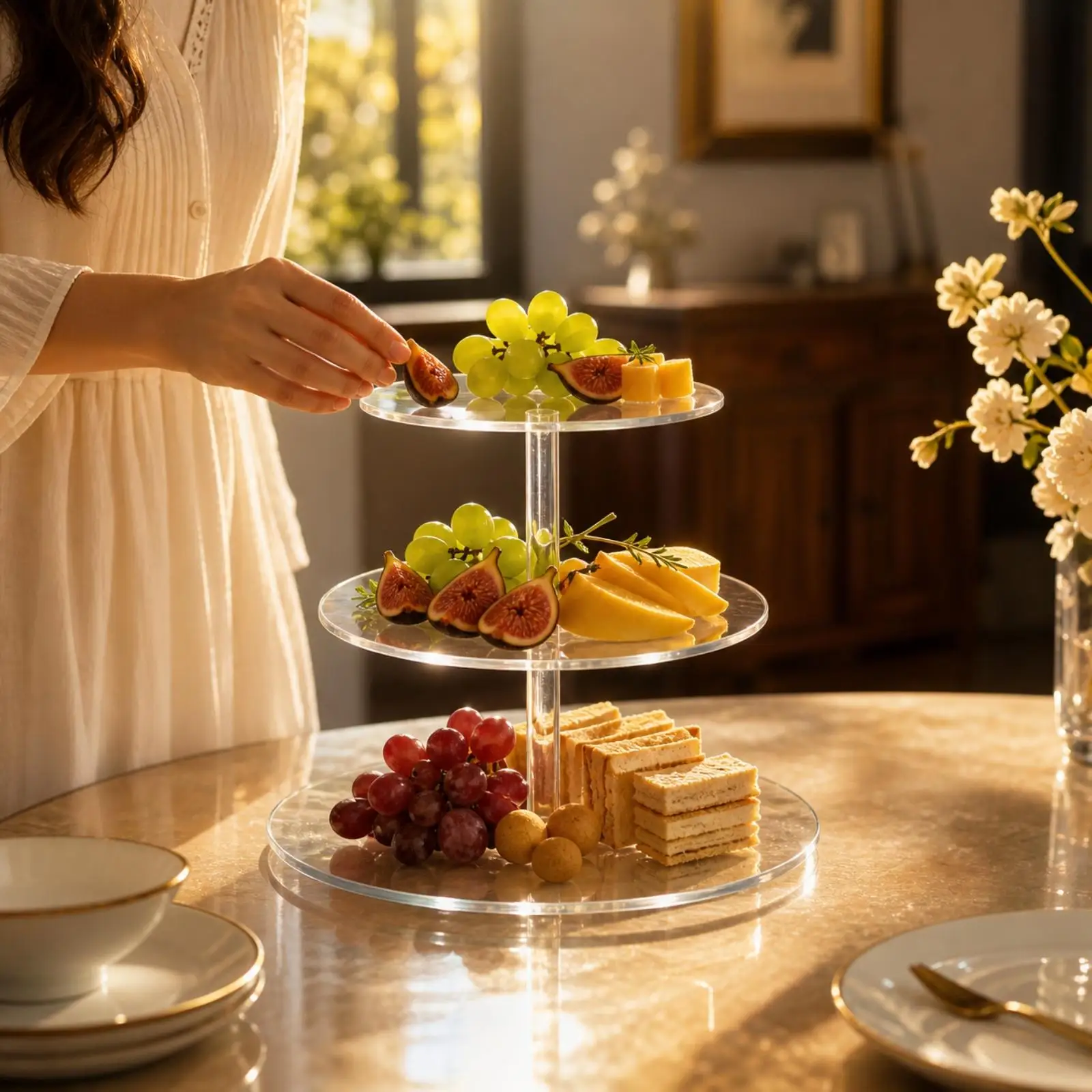 Three-Tier Acrylic Display Riser Clear Acrylic Display Stand Transparent for Party Planners, Dessert Makers, Weddings,