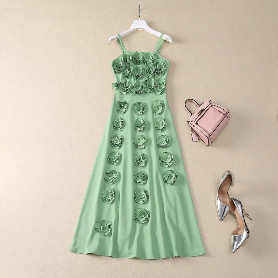 

European and American women's clothing 2025 spring new sleeveless suspenders Three-dimensional flower Fashion dress XXL