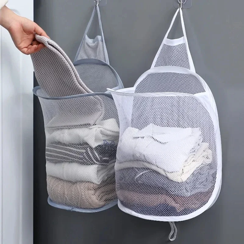 

Foldable Storage Laundry Basket Organizer Dirty Clothes Mesh Bag Household Wall-mounted Bathroom Clothes Hanging Baskets Bucket