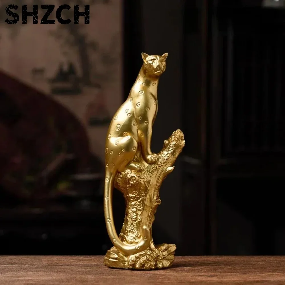 Estatua  leopardo dorado  resina, adornos  escultura  oficina, coración l hogar, regalo  cumpleaños
