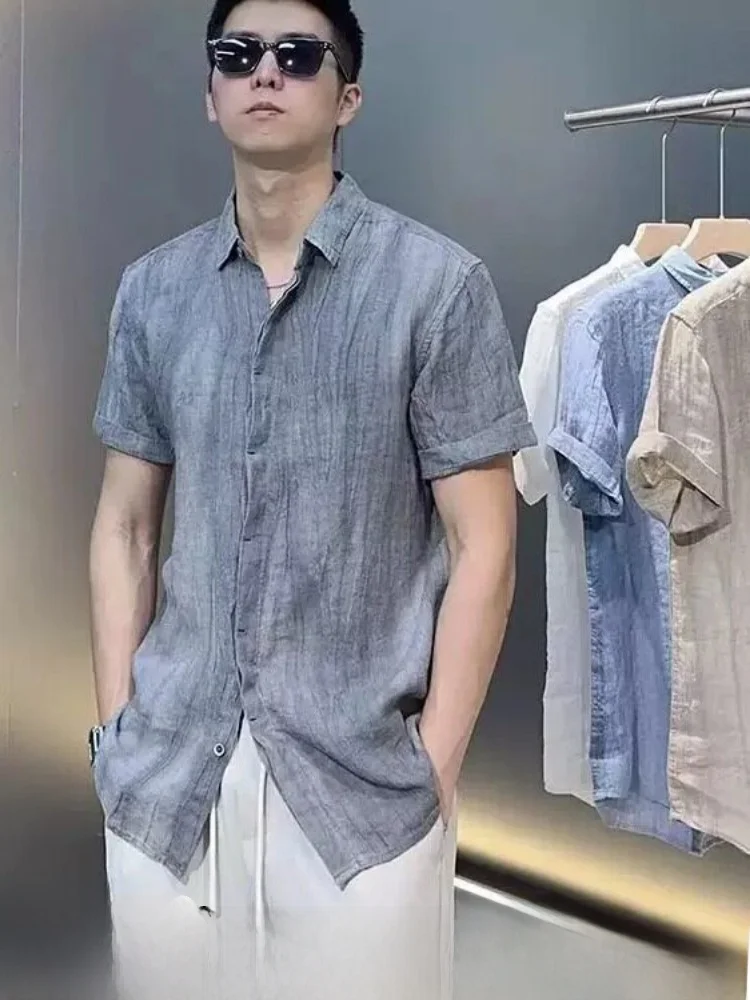 

Washed Linen Short Sleeve Shirt Cool Casual Style Men's Commuting Top Breathable Comfortable Summer New Arrivals