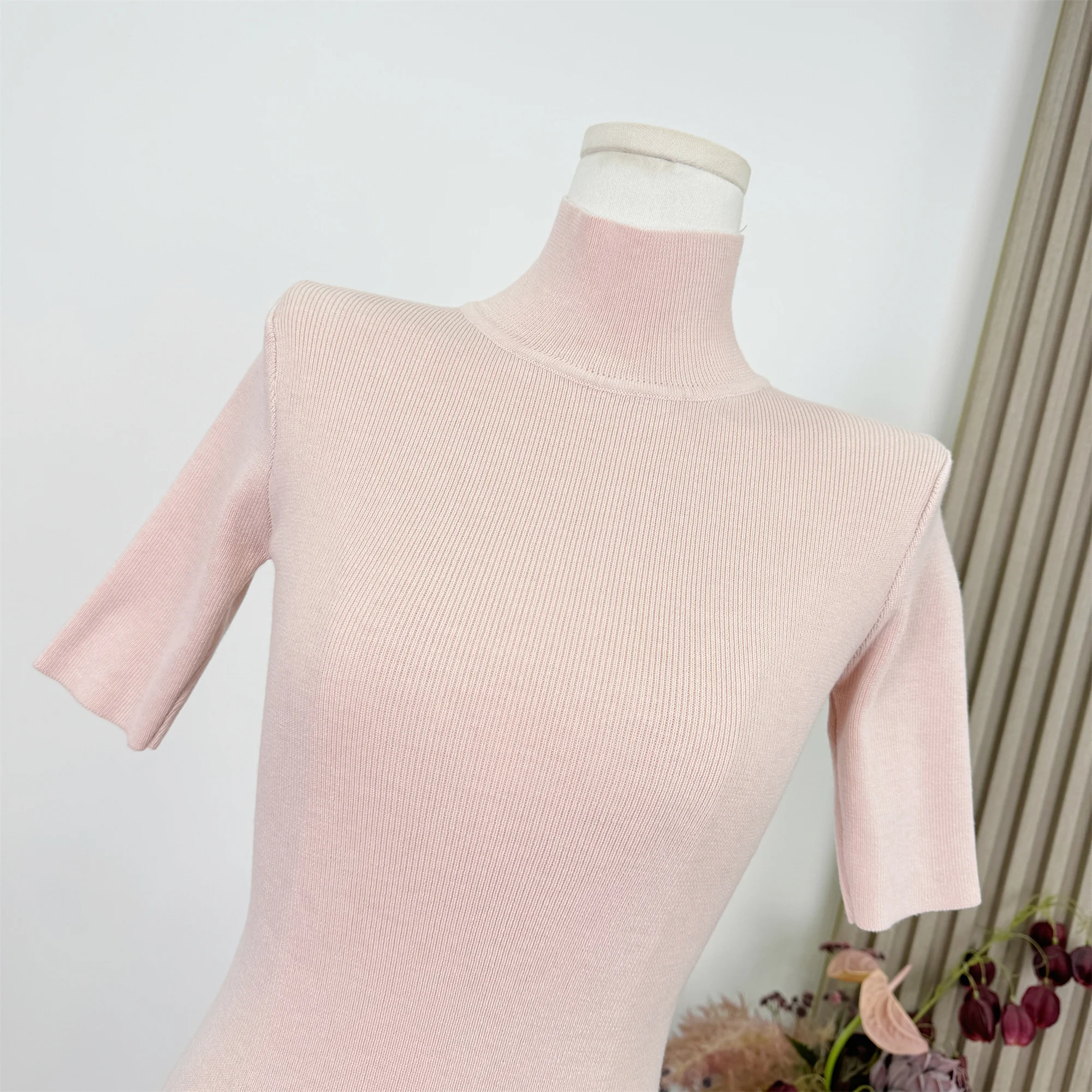 Women's Slim Fit Short Sleeve Bodycon High Waist Knitted Dress Summer Fashion Elegant Style Comfortable Soft Dress F347