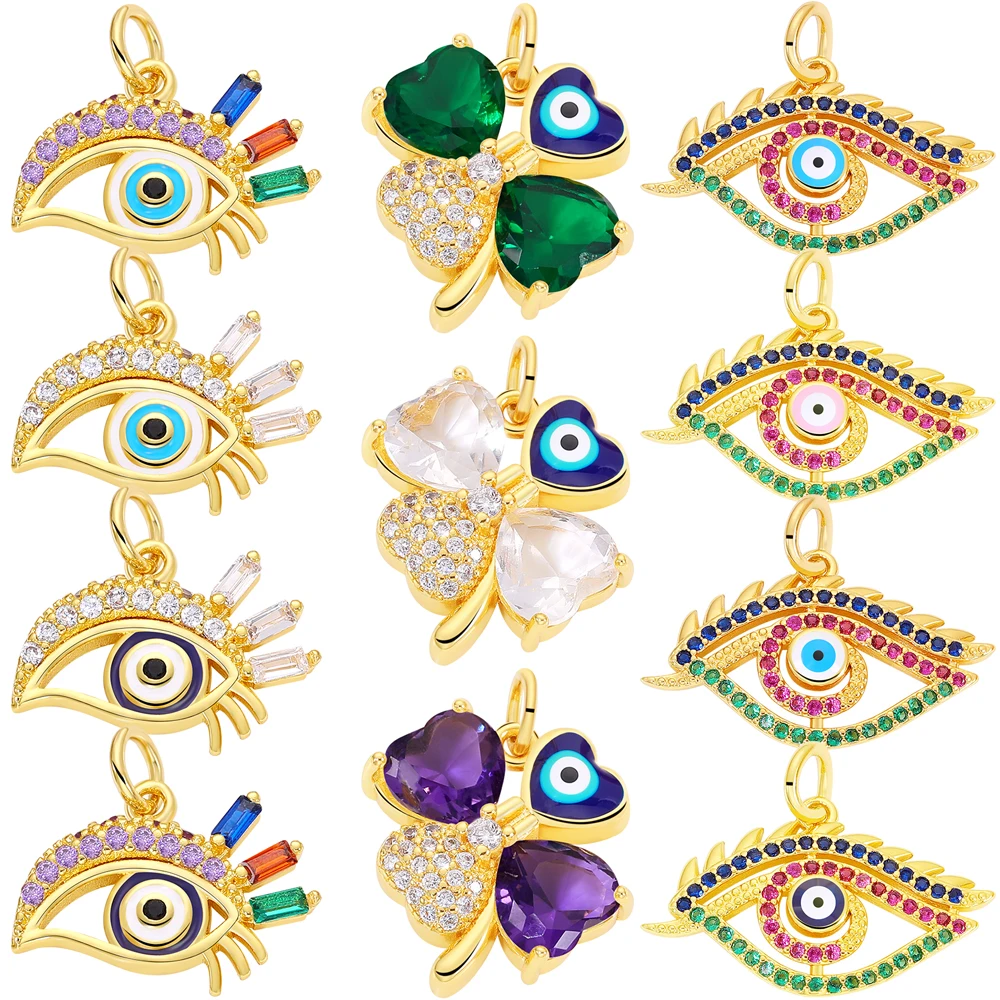 Juya Handwerk Bunte Zirkonia 18K Reales Gold Überzogene Emaille Griechischen Bösen blick Charme Für DIY Fatima Anhänger Schmuck, der