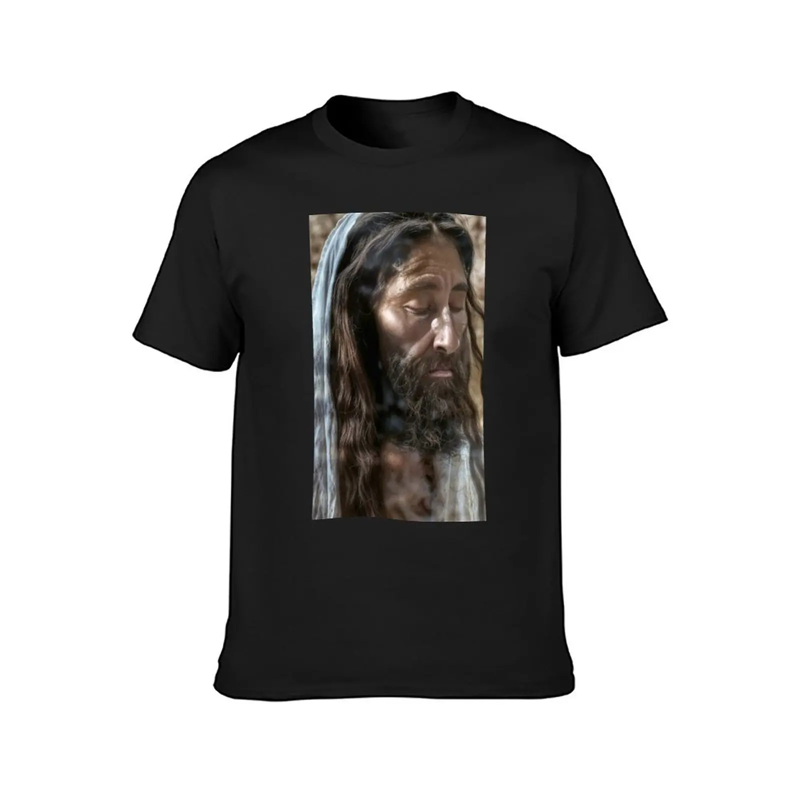 Illuminated Holy Contemplation: A Nighttime Jesus Portrait T-Shirt kawaii clothes summer tops heavy weight t shirts for men