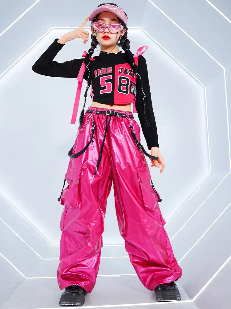 Neues Mädchen-Hip-Hop-Crop-Top, glänzende Cargohose, T-Shirt, Street-Dance-Shorts, Kinder-Streetwear, Kinder-Jazz-Mädchen-Gruppen-Kleidungssets – Detail 20