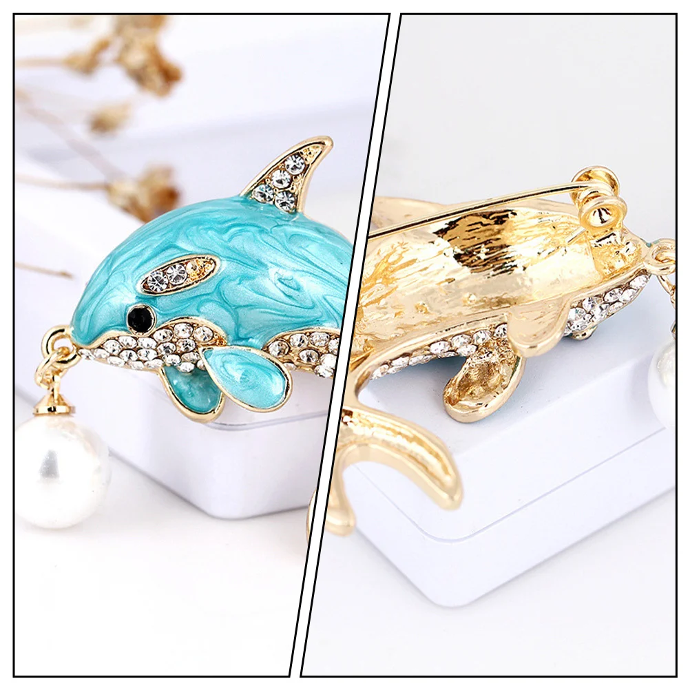 رائعتين دولفين تصميم بروش الأزرق فريد شيك الإبداعية هدية فكرة الوقوف خارج الحشد النساء بروش الملابس ديكور #2