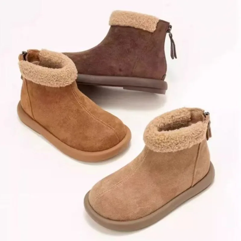 

Детские зимние ботинки 2025Зимние новые детские ботинки на плоской подошве в британском стиле, противоскользящие теплые ботинки для девочек, модные короткие ботинки для девочек, нескользящая обувь