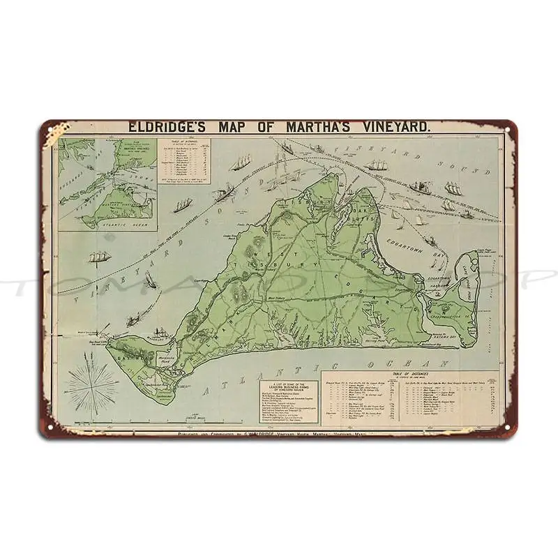 Vintage Map Of Marthas Vineyard 1913 Metal Plaque Poster Bar Club Bar Wall Decor Cinema Character Tin Sign Poster