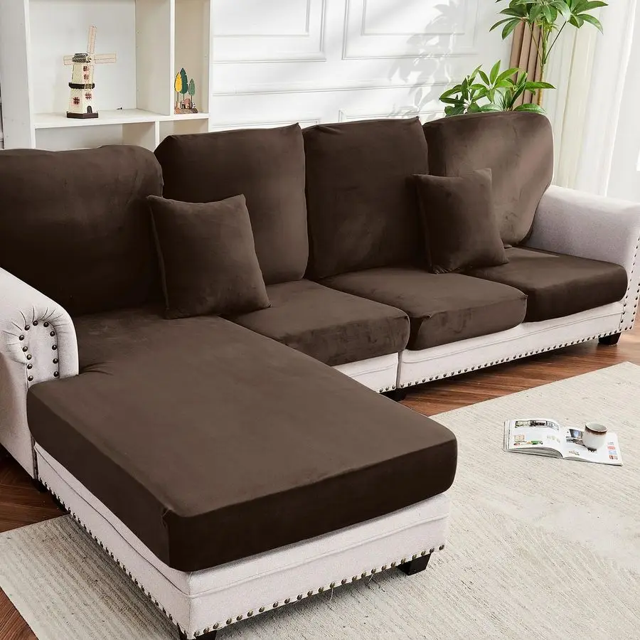 

Cover 8Piece Elastic Velvet Couch Cushion Covers amp Chaise Slipcovers for LShaped Sofas Sofa Seat Covers Washable, Soft Protect