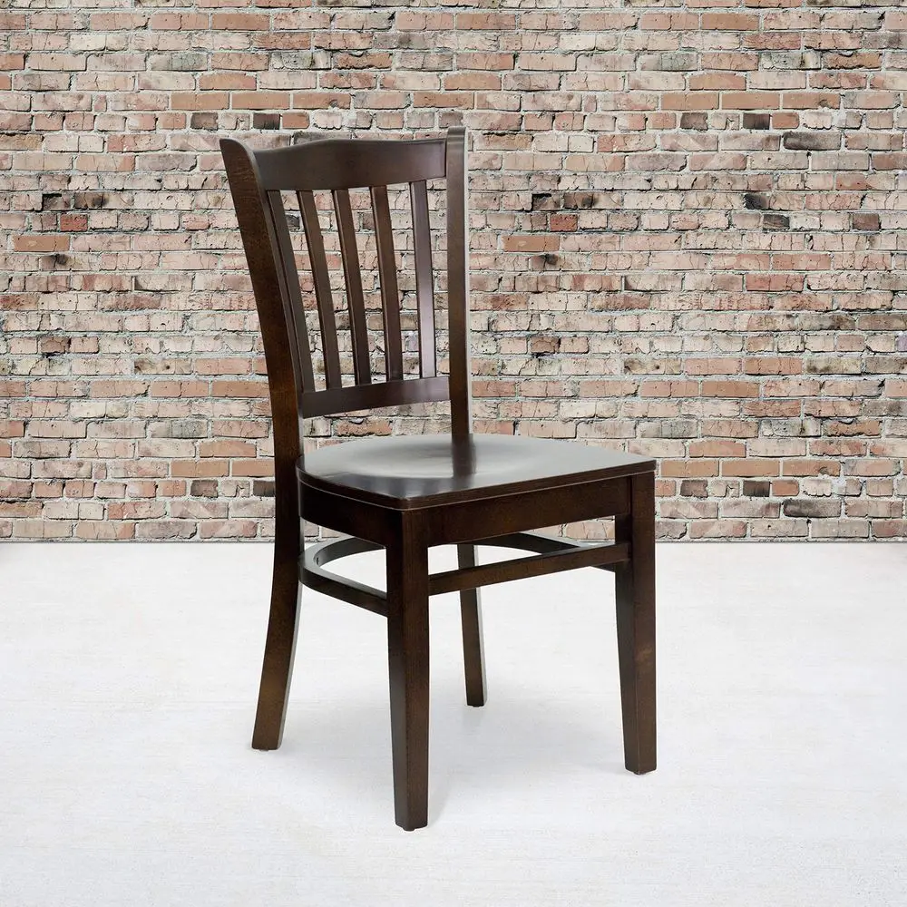 

2 Pack Vertical Slat Back Walnut Wood Restaurant Chair Hospitality Seating