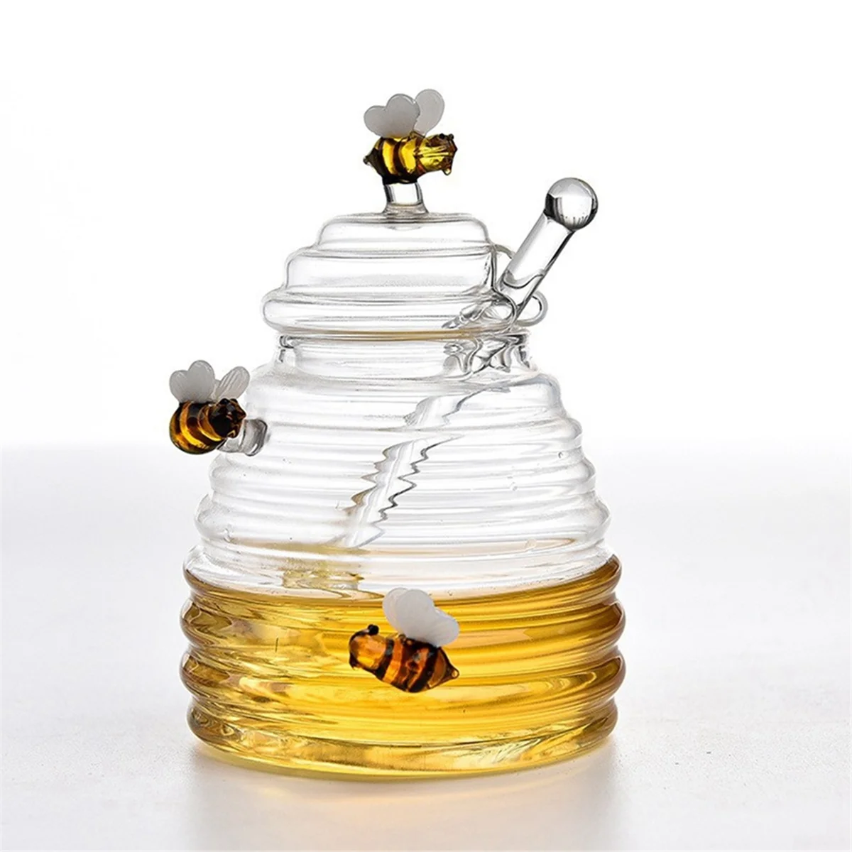 Glass Honeycomb Tank Kitchen Tools Honey Storage Container with Dipper and Lid Honey Bottle for Party Kitchen Home