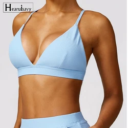 Deep V Sports Bra Women Push up Gym Top Women Breathable Yoga Clothing Sport Underwear Female Workout Bra Ribbing Sportswear