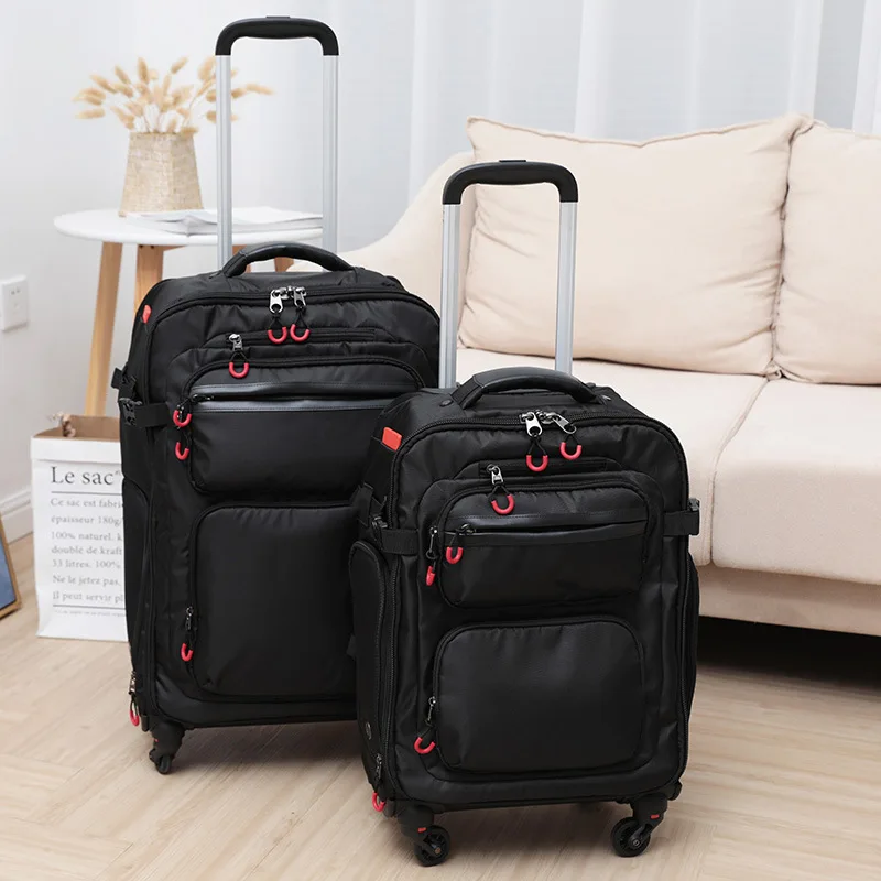 

Suitcases Backpack Black Suitcase Oxford Cloth Pull Rod Box Boarding Is Available Multi-functional Suitcase شنط سفر