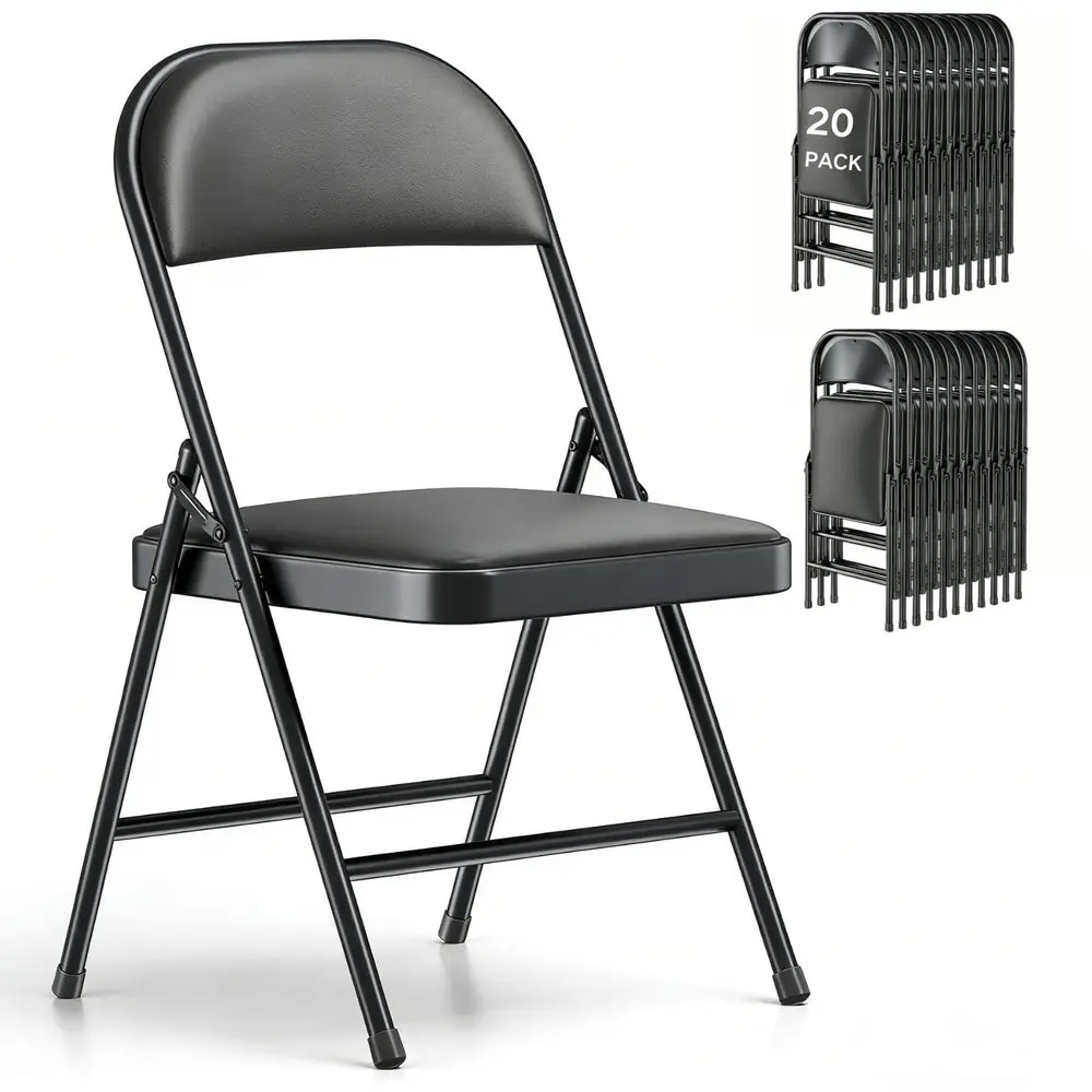 

20 Pack Folding Chairs, Padded Heavy Duty Foldable Chairs with PU Leather Cushion Seat amp Back, Comfortable Commercial Grade C