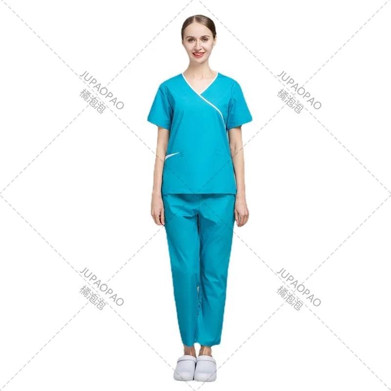 Thin High-end Nurse Uniform Summer Short Sleeve Dental Stomatologist Work Clothes Operating Room Wash Clothes Split Suit