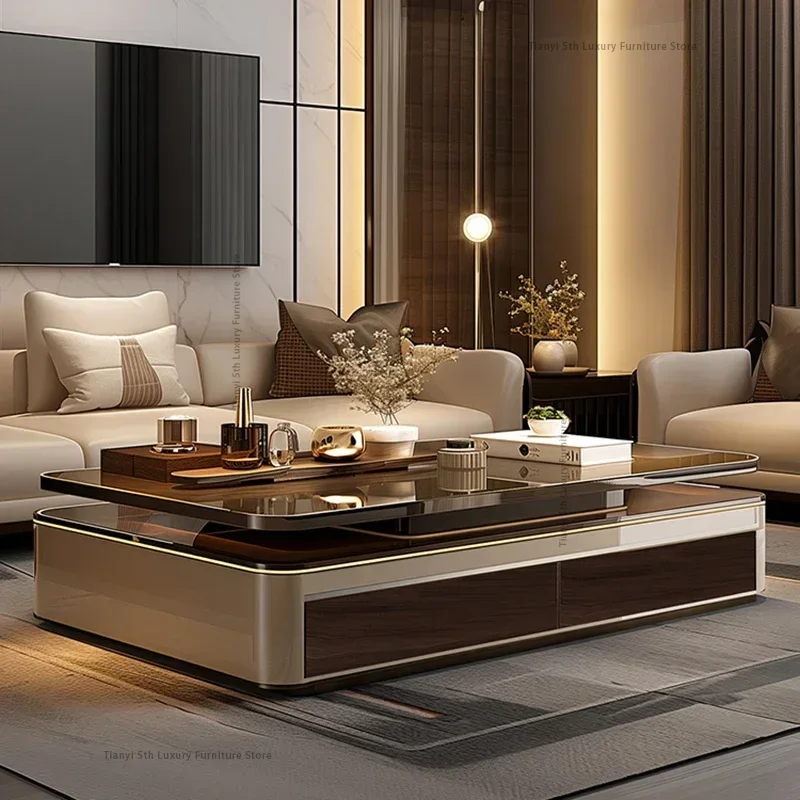 Modern Villa Living Room Low Coffee Tables Nordic Luxury Design Glass Coffee Tables Wooden Salon Home Furniture Salontafel FYCT