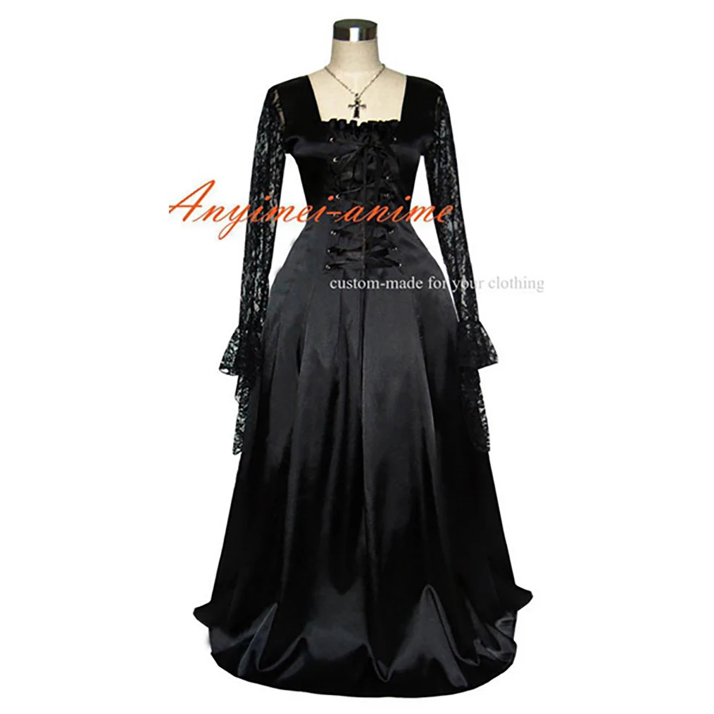 

fondcosplay Victorian Rococo Medieval Gown Ball black Satin Gothic Punk Dress Cosplay Costume CD/TV[G372]