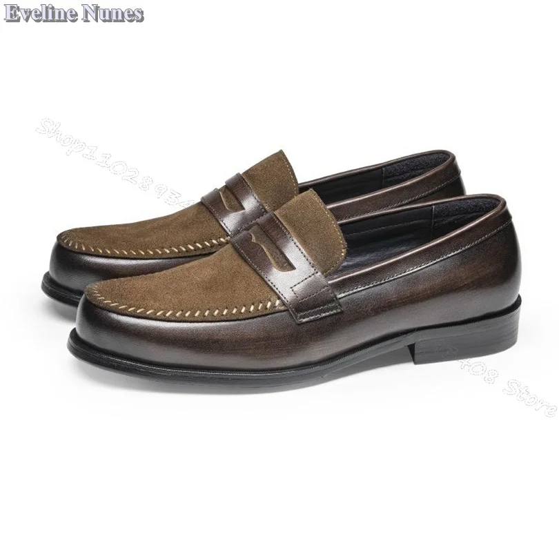 

Brown Flock Splicing Loafers Slip on Round Toe Casual Men Shoes Spring Fashionable Party Men Shoes Size 37-44 Zapatillas Mujer