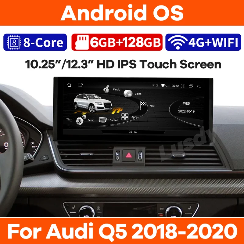 Автомагнитола на Android 14, мультимедийный плеер с GPS-навигацией для Audi Q5 2018-2020, стерео, видео, CarPlay, сенсорный экран, головное устройство
