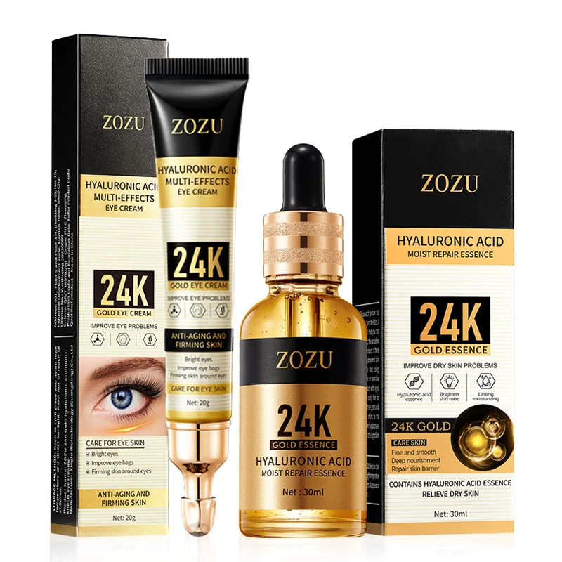 ZOZU 24K Gold Hyaluronic Acid Skin Care Sets Anti Wrinkle Dark Circles Eye Bags Eye Cream Moisturizing Face Serum Skin Care