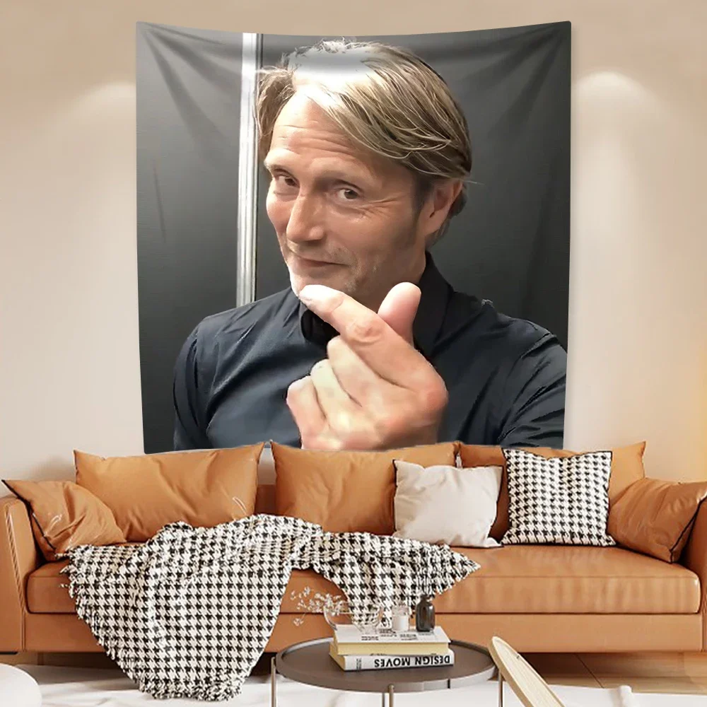 XxDeco Actor Mads Funny Meme Tapestry Mikkelsen Home Decoration Bedroom Dorm Background Cloth Wall Hanging Covering Friend Gifts